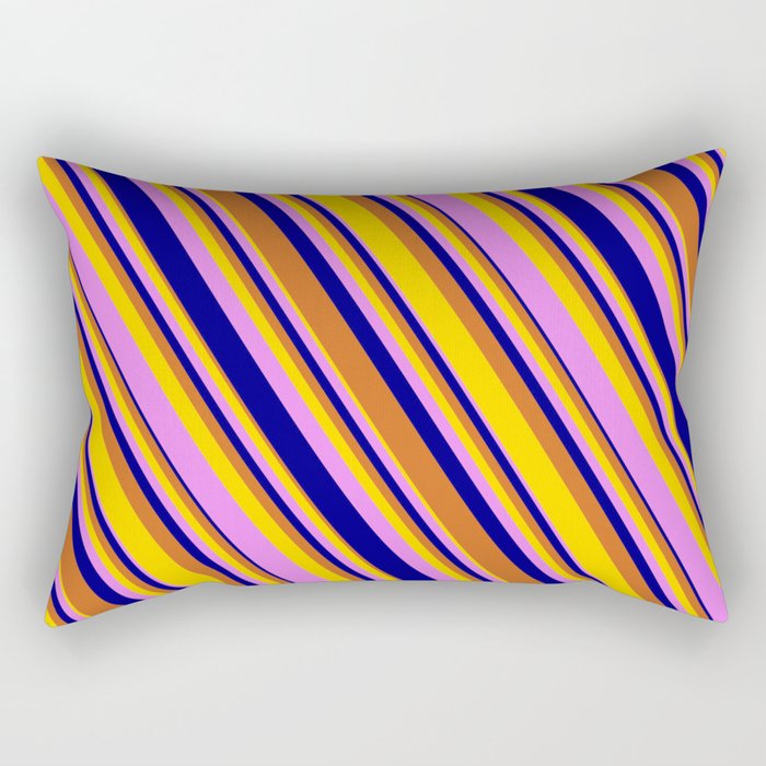 Chocolate, Yellow, Violet, and Blue Colored Lined/Striped Pattern Rectangular Pillow