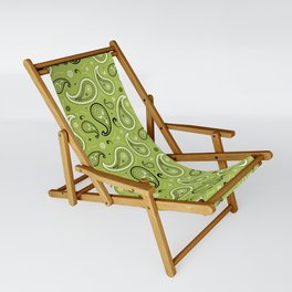 Black and White Paisley Pattern on Light Green Background Sling Chair