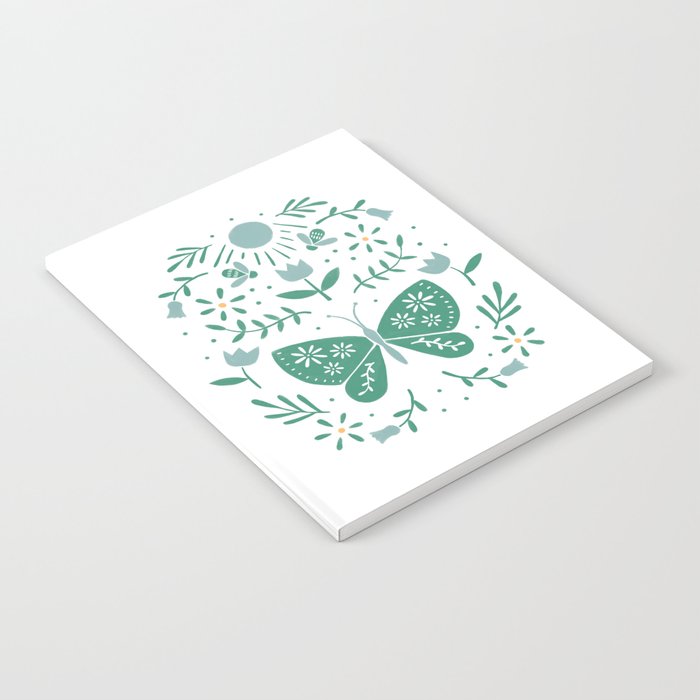 Folk Butterfly And Honey Bee | Green Notebook