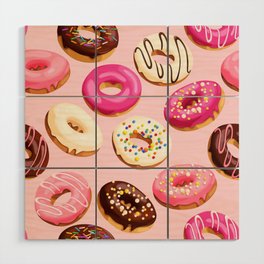 Doughnuts Confectionery Pink Chocolate Wood Wall Art