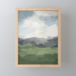 New Beginnings - Sky Blue and Forest Green Rural Country Farm Land Nature Abstract Painting Art Framed Mini Art Print
