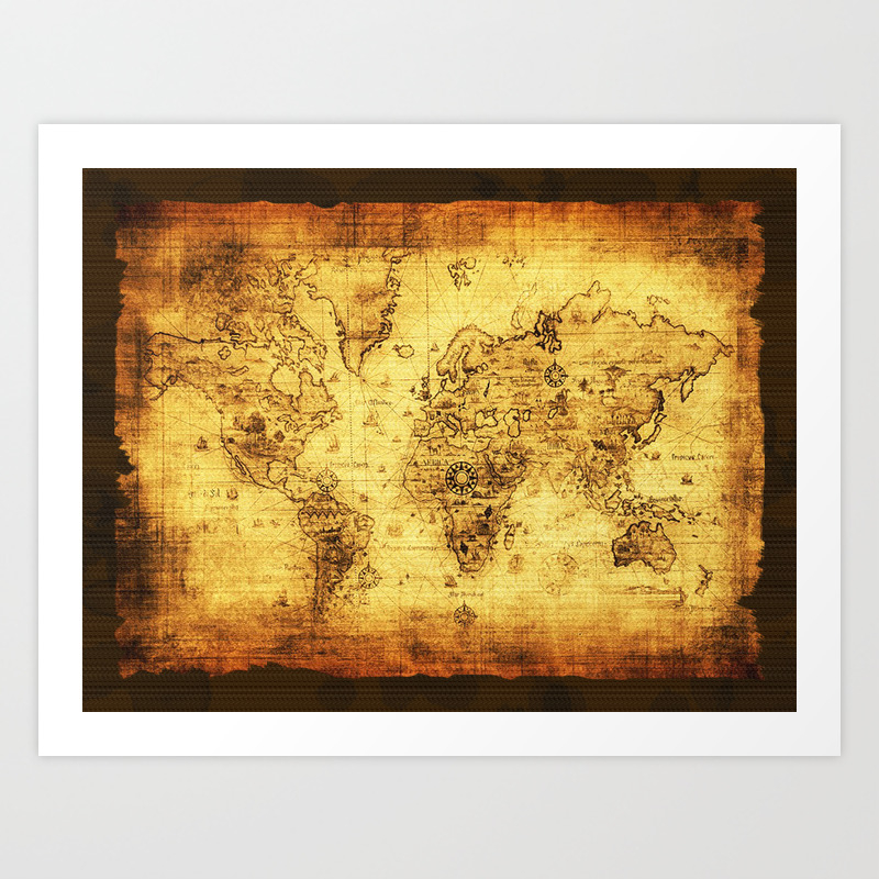 Arty Vintage Old World Map Art Print By Onlinegifts Society6