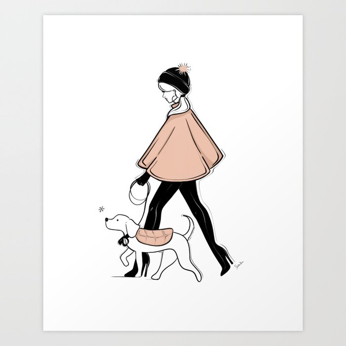 Winter Walk with my Pup Fashion Illustration Art Print