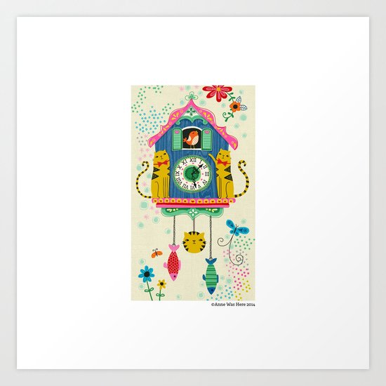 Cuckoo Clock Cats Art Print