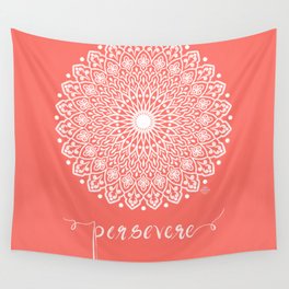 Persevere mandala white coral Wall Tapestry | Graphicdesign, White, Inspiration, Watercolor, Coral, Motivation, Livingcoral, Motivationlquotes, Typography, Persevere 