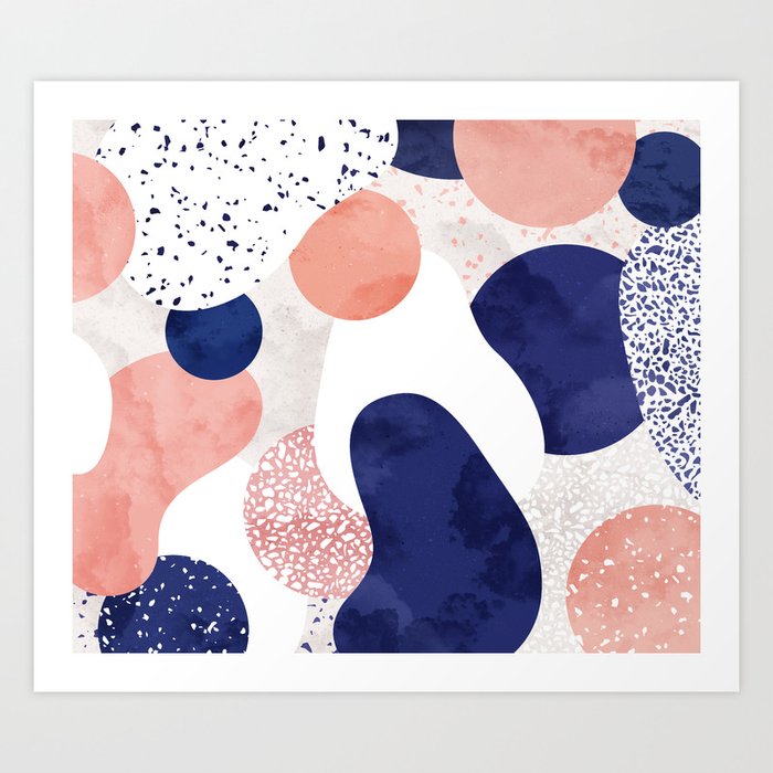 Terrazzo galaxy pink blue white Art Print