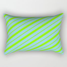 [ Thumbnail: Sky Blue & Green Colored Striped/Lined Pattern Rectangular Pillow ]
