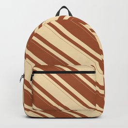 [ Thumbnail: Tan & Sienna Colored Striped Pattern Backpack ]