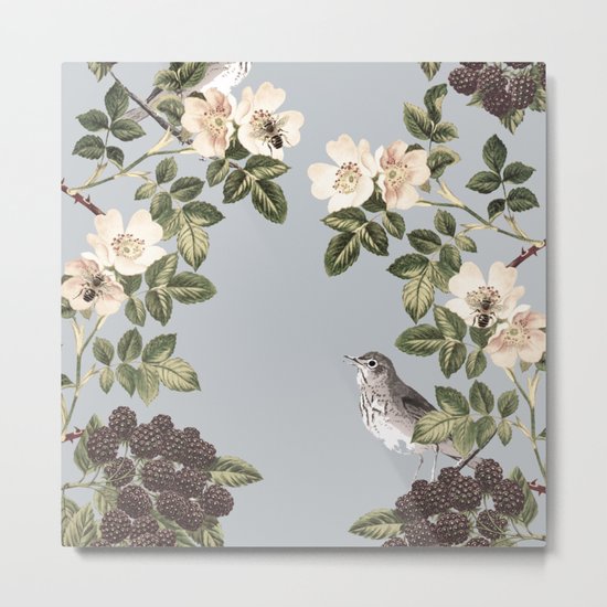 Birds and the Bees Gray Metal Print