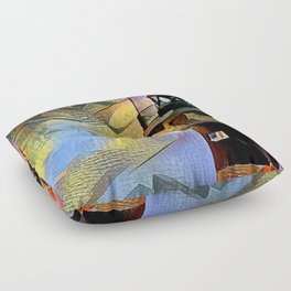 A lighthouse in view of a cloudy sky - Modern artistic colorfulillustration design Floor Pillow