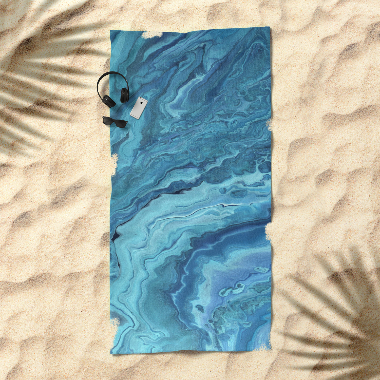 Teal Geode Acrylic Pour Painting Beach Towel By Bethanyjoydesign