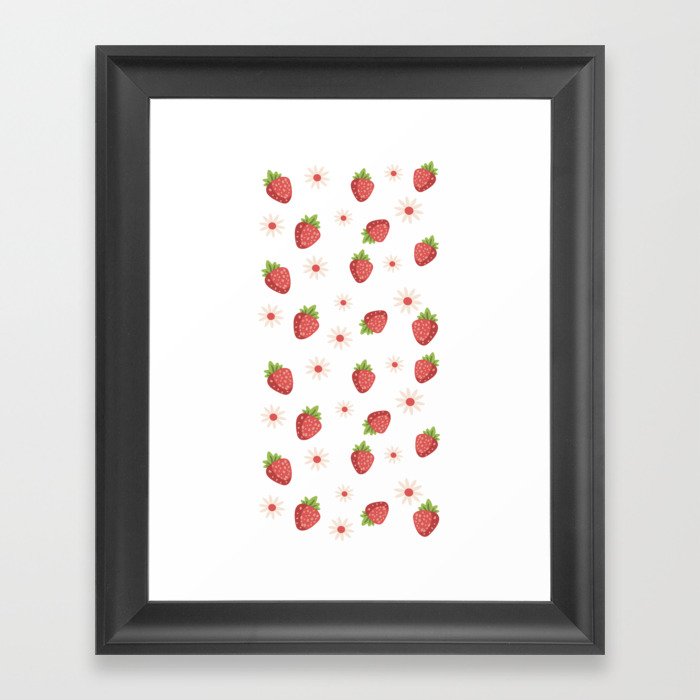 Flowers & Strawberries Framed Art Print