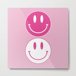 Large Pink and White Smiley Face - Preppy Aesthetic Decor Metal Print | Happy, Collage, Smiley, 90S, Emoticon, Silly, Aesthetic, Cheerful, Peace, Cute Aesthetic Decor 