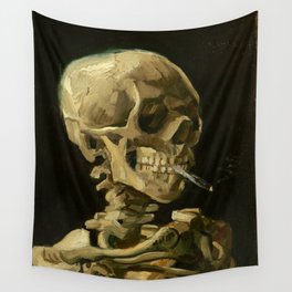 Skull with Burning Cigarette Wall Tapestry