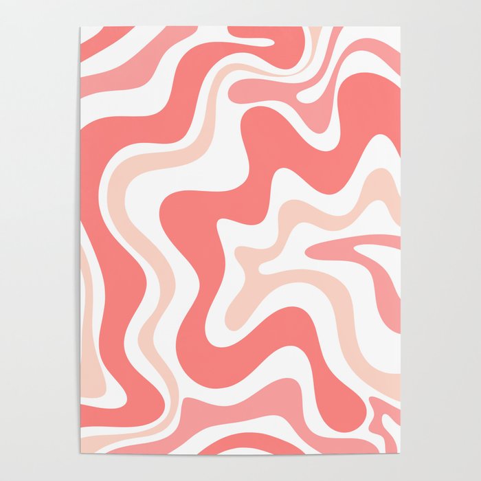 Liquid Swirl Retro Abstract Pattern in Blush Pink and White Poster