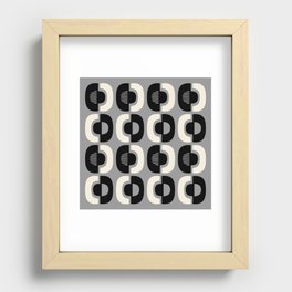 Retro Mid Century Modern Pattern 118 Black Gray and Linen White Recessed Framed Print