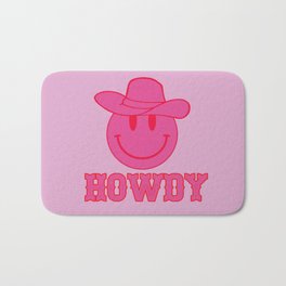 Happy Smiley Face Says Howdy - Preppy Western Aesthetic Bath Mat