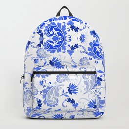 greek blue and white bold paisley flower bohemian  Backpack