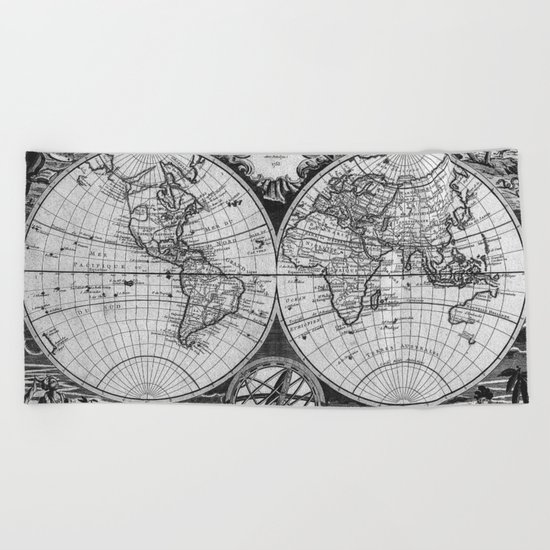 Vintage Old Map Design Beach Towel