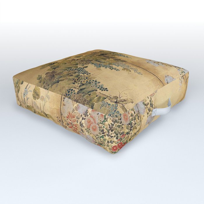 Japanese Edo Period Six-Panel Gold Leaf Screen - Spring and Autumn Flowers Outdoor Floor Cushion