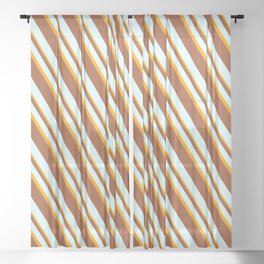 [ Thumbnail: Sienna, Light Cyan & Orange Colored Stripes Pattern Sheer Curtain ]