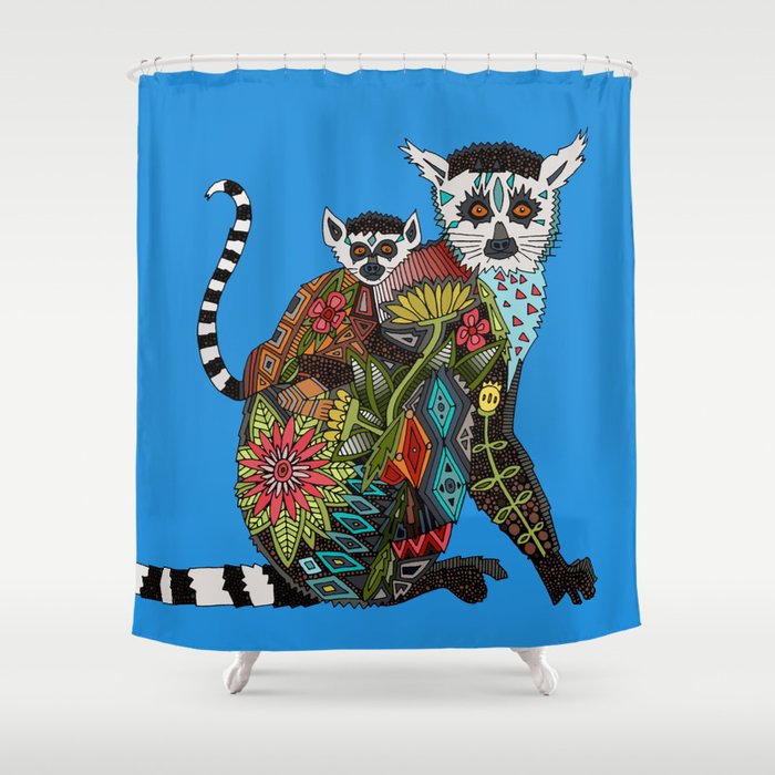 ring tailed lemur love blue Shower Curtain