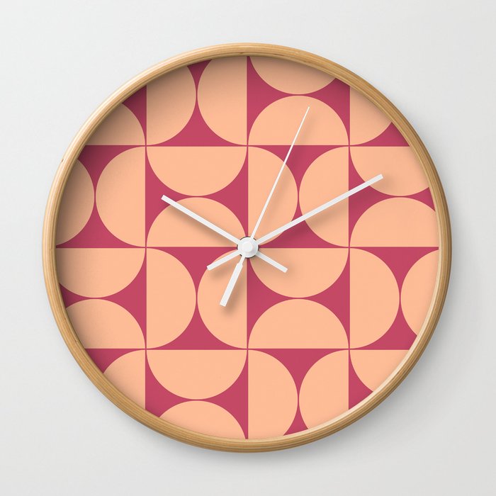 Mid-Century Modern Pattern No.60 - Party Punch and Peach Fuzz Wall Clock