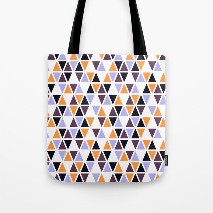 Tribal triangles grid mosaic tiles lines vintage seamless pattern. Colorful triangle tiles geometric background. Decorative triangular shapes grid. Geometric polygon elements ethnic print.  Tote Bag