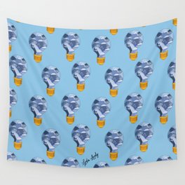 Snowy landscape in lamp- blue background Wall Tapestry