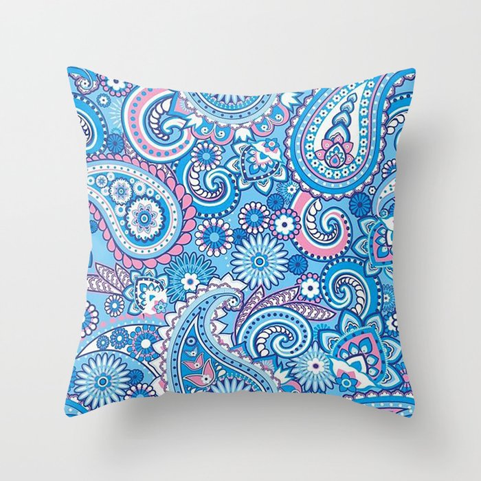 Blue Paisley Throw Pillows for patios or beds