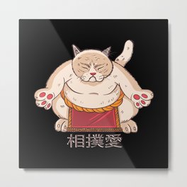 Cartoon sumo cat with japanese letters Metal Print
