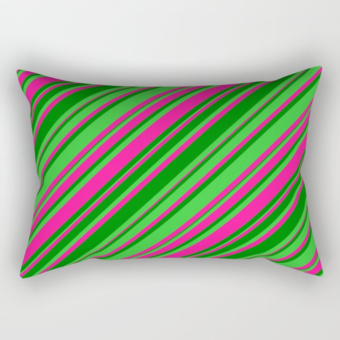 Deep Pink, Green & Lime Green Colored Lines Pattern Rectangular Pillow