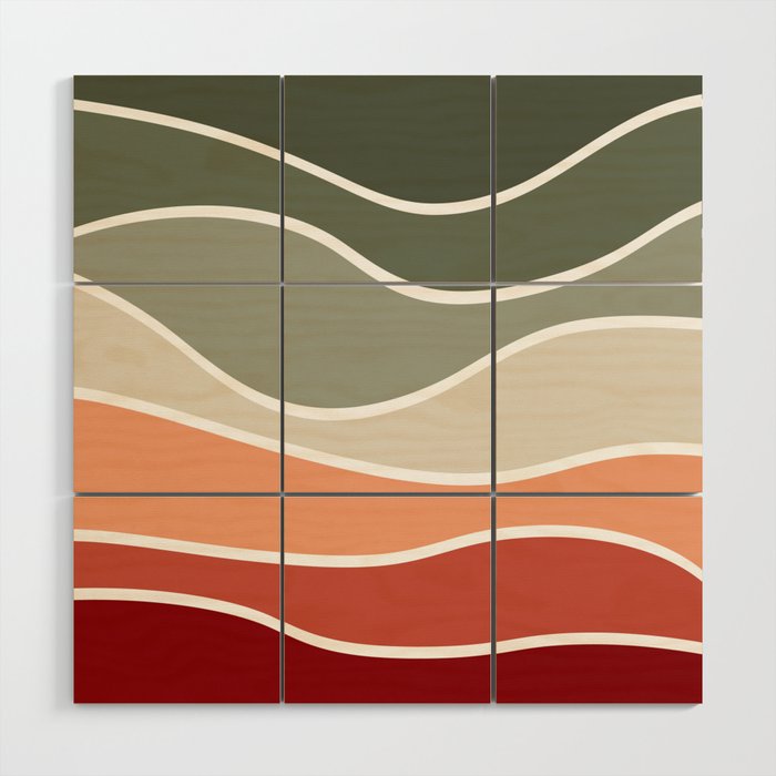 Green and red retro style design Wood Wall Art