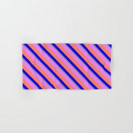 [ Thumbnail: Colorful Blue, Light Slate Gray, Violet, Salmon, and Maroon Colored Lines Pattern Hand & Bath Towel ]
