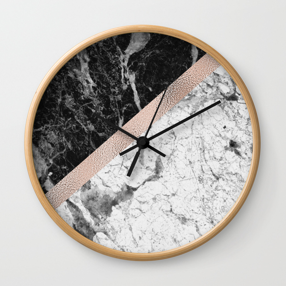 Monochrome Marble Designer Rose Gold Wall Clock By Marbleco Society6