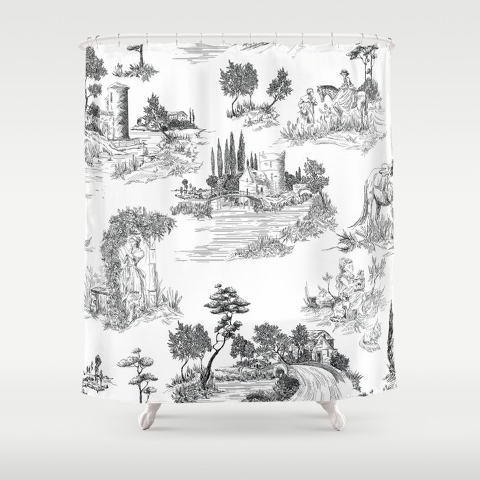 Black toile top shower curtain