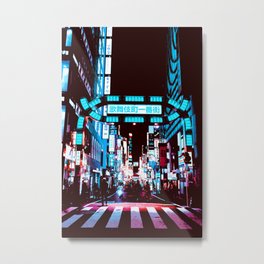 Japan - 'Blue kabukicho' Metal Print | Aesthetic, Cyberpunk, Graphicdesign, Street, Neon, Shibuya, People, Signs, Yakuza, Dark 