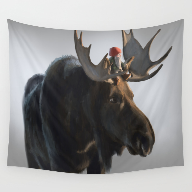 Winter Gnome On Moose Wall Tapestry By Agsoinas Society6