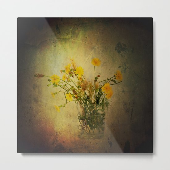 One Glass with pretty yellow weeds Metal Print