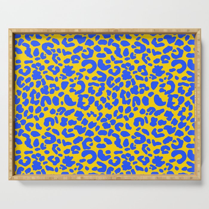 Yellow & Blue Leopard Print Serving Tray