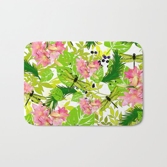 PALM AND LILY PINK AND GREEN Bath Mat