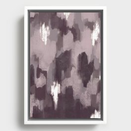 Eggplant Purple. Lavender, and Silver Abstract Ikat Painting Framed Canvas