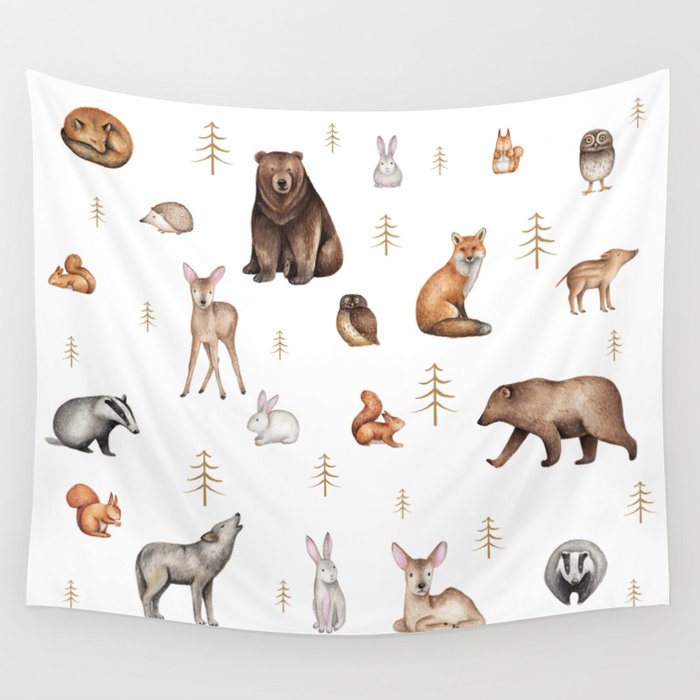 Scandinavian forest animals Wall Tapestry