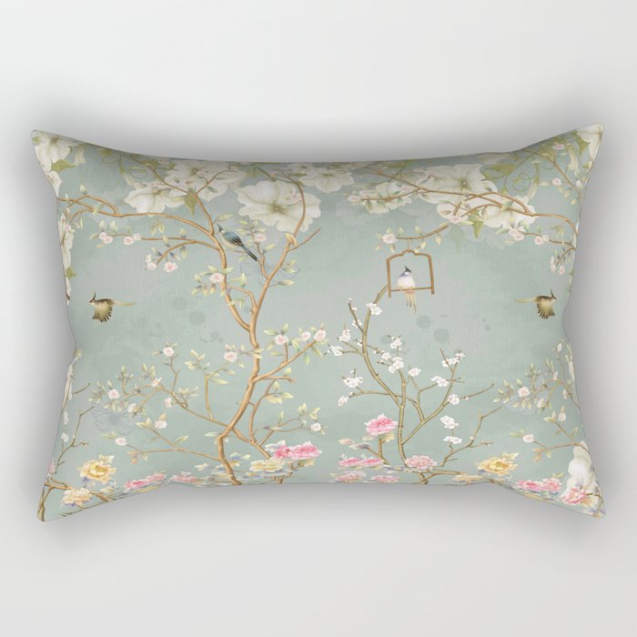 Romantic Chinoiserie Pearl Garden Rectangular Pillow