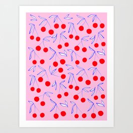 Ditsy Kitsch Cherry pattern in Pink, Red, Blue Art Print