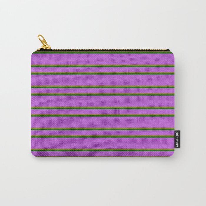 Orchid, Green & Dark Green Colored Pattern of Stripes Carry-All Pouch