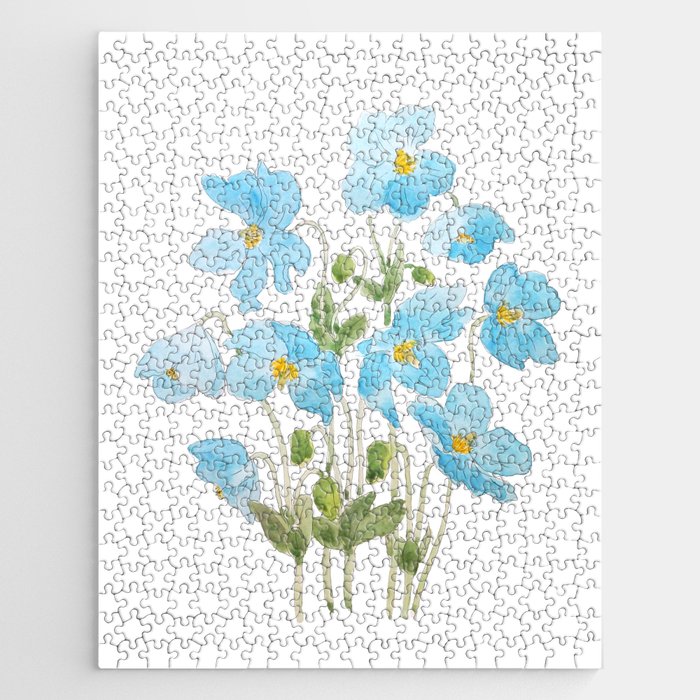 blue Himalayan blue poppy ink and  watercolor  Jigsaw Puzzle