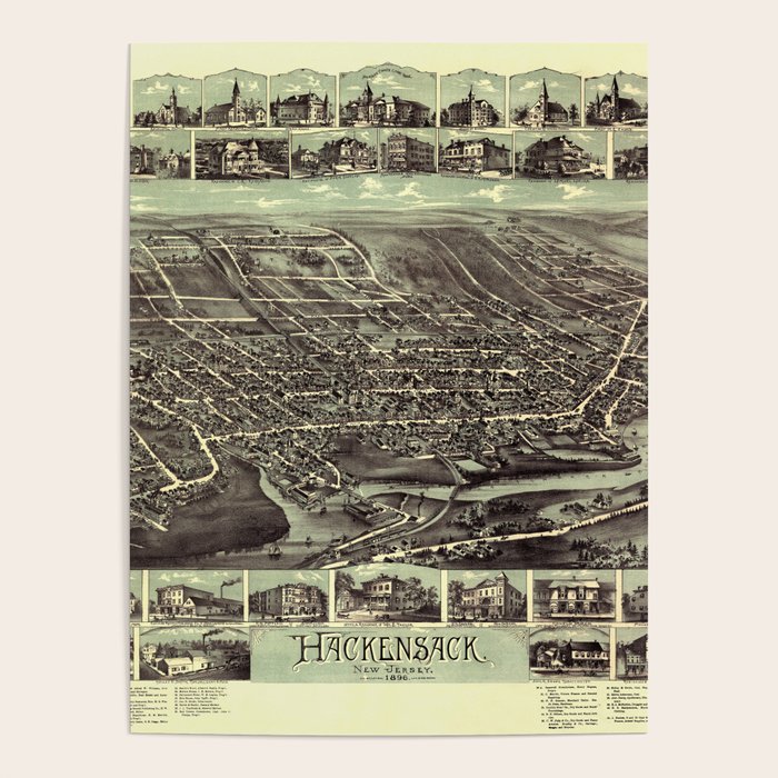 Map Of Hackensack 1896 Poster by Vintage Maps & Prints Society6