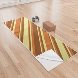 [ Thumbnail: Brown, Chocolate & Tan Colored Stripes/Lines Pattern Yoga Towel ]