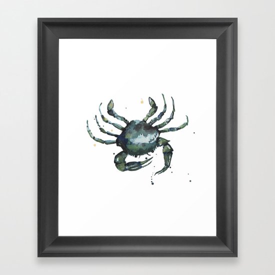 Crab, nautical art, seashore creatures, crab watercolor, natural crab painting, crab pillows, Framed Art Print